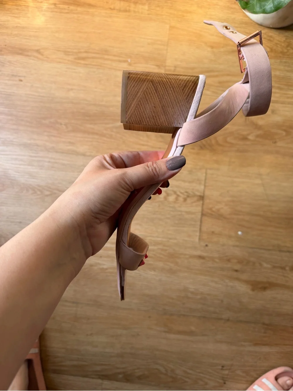 Ted Baker Brown Leather Block Heel Ankle-Strap Sandal